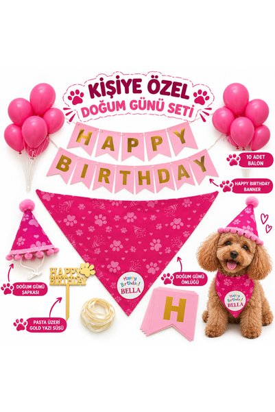 Genel Markalar PEMBE- Kişiye Özel Evcil Hayvan (Köpek) Doğum Günü Parti Seti