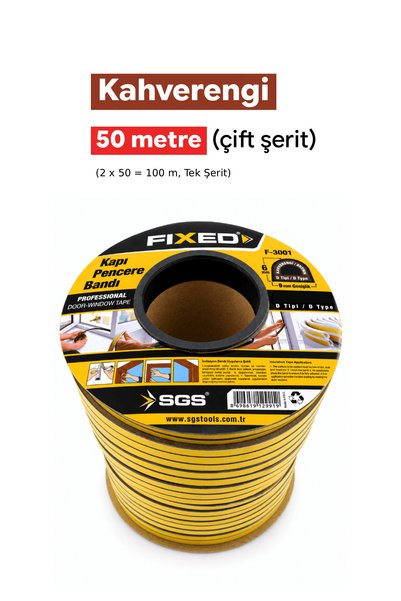 FIXED Kapı Pencere Bandı | KAHVERENGİ | 50 Metre (Çift Şerit) | Rüzgar, Soğuk...