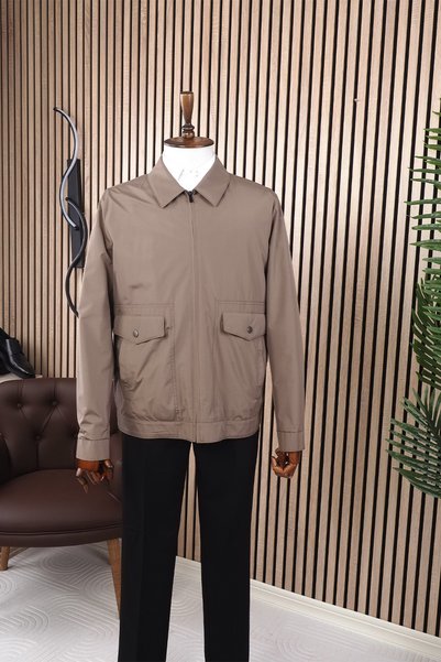 Jan Carlucci Slimfit Koyu Bej Yazlık İnce Mont