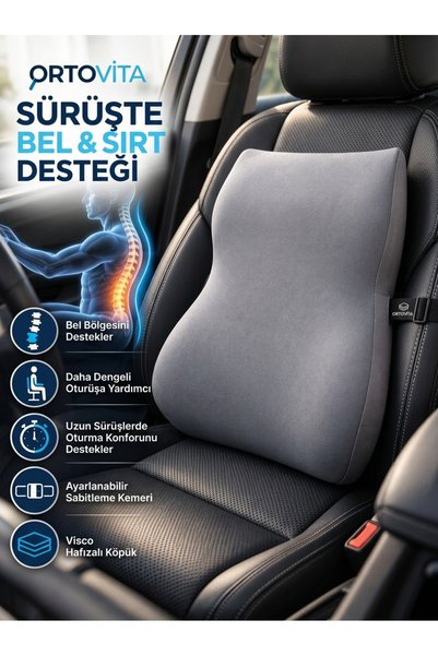 ORTOVİTA New Generation Visco Orthopedic Visco Ergonomic Cushion Lumbar and Back Support Pillow Gray Office Car and Home Comfortable Posture Orthopedic