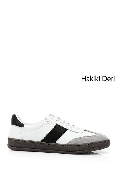 GÖNDERİ(R) Kadın Beyaza Siyah Bağcıklı Hakiki Deri Sneaker