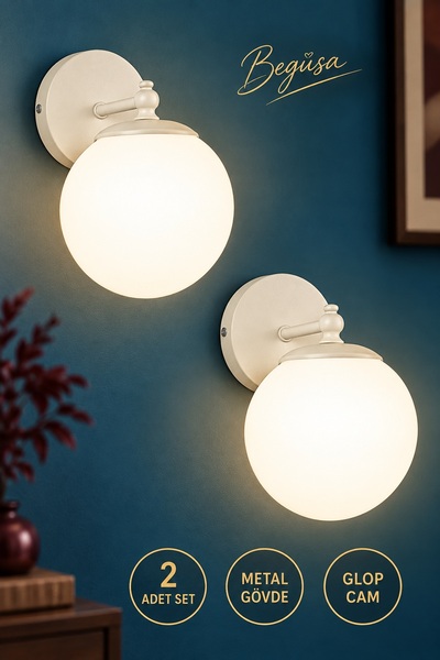 Begüsa Rain Sconce 2 Pieces White-White Globe Glass, Modern Decorative Sconce...