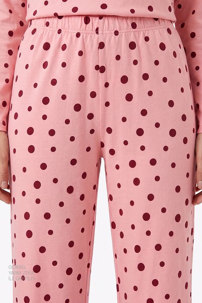 Penti Set de pijamale din bumbac cu mâneci lungi, cu model roz cu buline