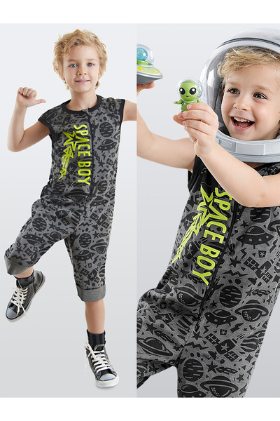 Denokids Uzay Roket Erkek Çocuk Gri Tulum