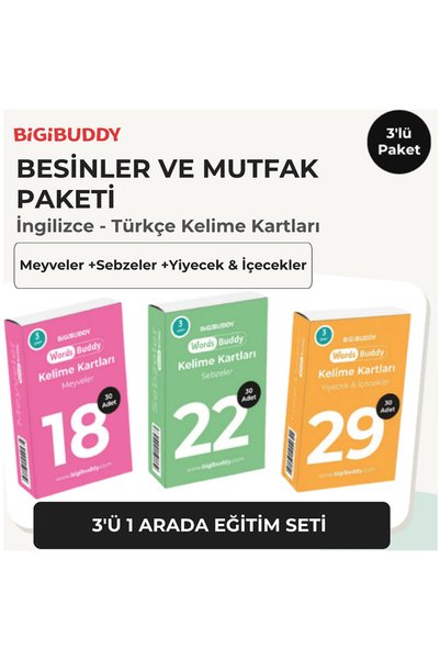 Bigibuddy Wordsbuddy Turkish English Word Cards Foods and Kitchen 90 Cards Se...