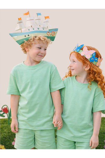 MSHB&G Tricou oversize Mint Crew Neck pentru copii, unisex, 100% bumbac