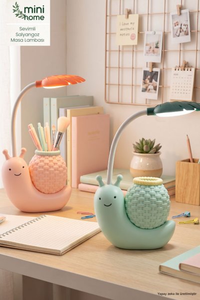 MiniHome Sevimli Salyangoz Kalemlikli Usb Ledli Şarjlı Masa Lambası