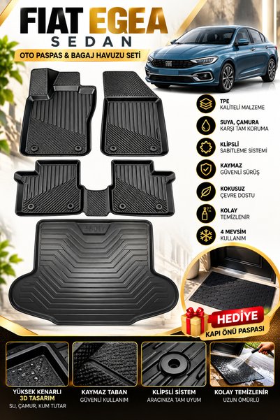 Genel Markalar Fiat Egea Sedan 3d Havuzlu Paspas 2015-2020 Arası+bagaj Havuzu...