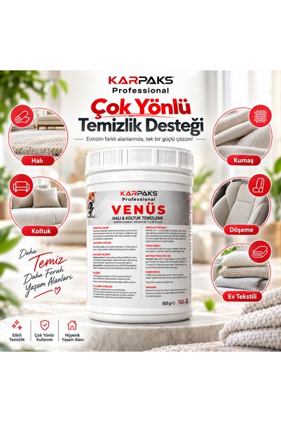 KARPAKS Professional Venüs Halı ve Koltuk Tozu 850 Gr | Ultra Konsantre | Kalıcı Ferahlık | Tüm Makinelerle Uyumlu
