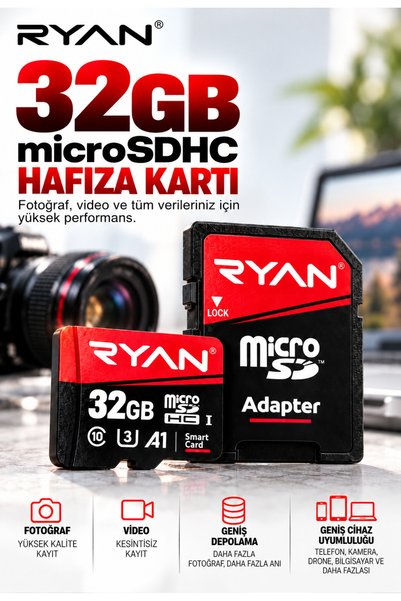 Ryan Technology 32 Gb Memory Card Micro Sd Card and Adapter 100 Mb/S