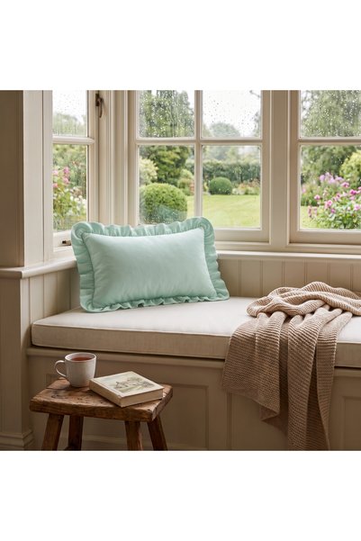 Bc Home Mint Green Country Ruffled Rectangular Throw Pillow Cover, Vintage Bo...