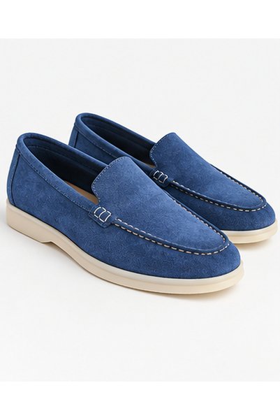 a ayak&kabım official Genuine Leather Navy Blue Daily Women's Shoes Loafer Mo...