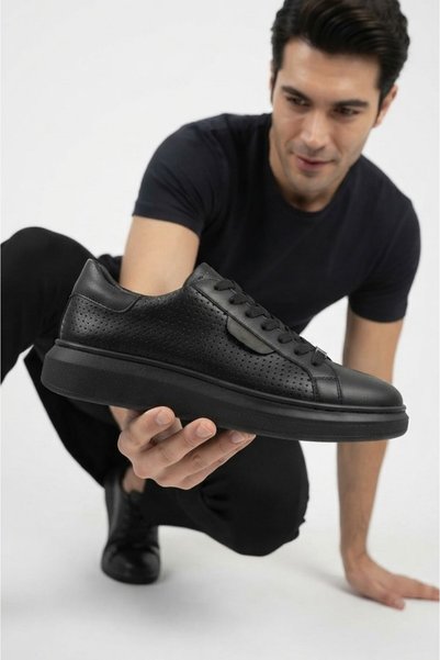 Zerenyus Zrj01 Lace-Up Perforated Men's Casual Sneaker Shoes Black