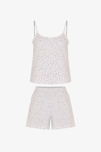 Penti Kırık Beyaz Fiona Muslin Puantiye Desenli Şort Pijama Takımı