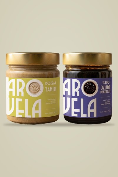 Arovela Tek Çekim Doğal Tahin & İlave Şekersiz Üzüm Pekmezi Seti (300 g + 300 g)