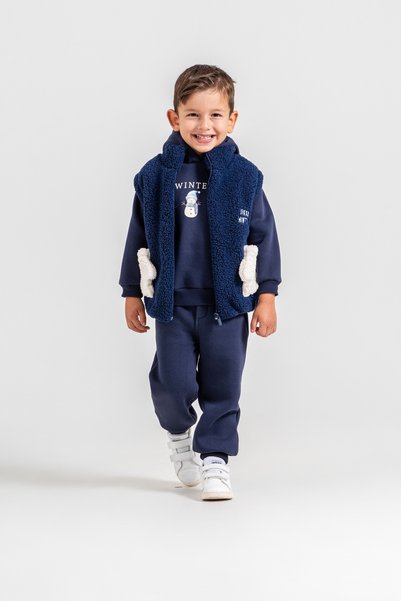 Jikko Baby Boy's Plush Vest, Snowman Printed Hooded Sweatshirt and Jogger Pan...