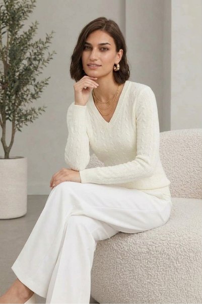 youknitwear you Rio V-Neck 100% Cotton Women's Sweater