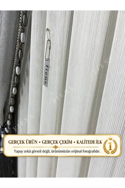 FİENS Kırık Beyaz Fantazi Pırlanta Ağır Gramajlı 1/3 Sık Pileli Tül Perde Her...