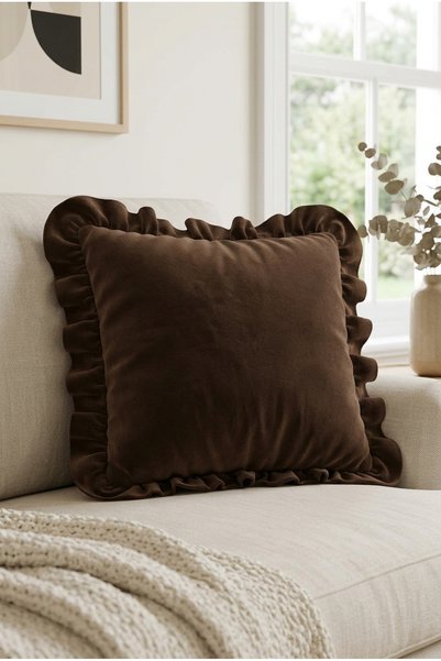 Bc Home Brown Country Ruffled Square Throw Pillow Cover Soft Textured, Bohemian, 1 Piece