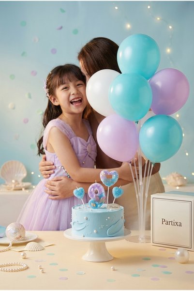 Partixa Mermaid Tail Heart Number Candle and Balloon Stand Set - Girls' Birthday Party Decorations