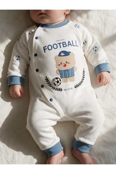 mandalinsbaby Football Printed Baby Boy Jumpsuit