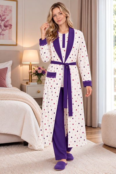 Mecit Pijama Mecit 6358 Purple Women's Long Robe Pajama Set