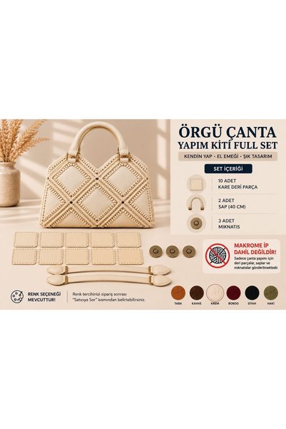 Genel Markalar Örgü Çanta Yapım Kiti Full Set Deri Parçalı Kendin Yap Çanta Seti