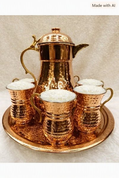 Yıldız çelik Bakır 6 Adet Ayran Bardagı & Sürahi Ve Tepsi Seti
