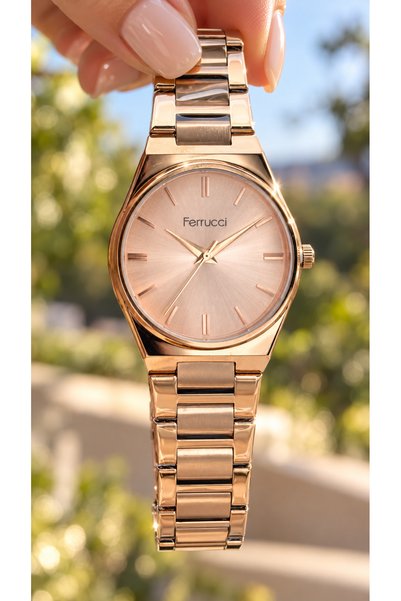 Ferrucci Marka 34 mm Kasa ,Rose Renk Çelik Kordon,Rose Kadran, Tasarım Kadın ...