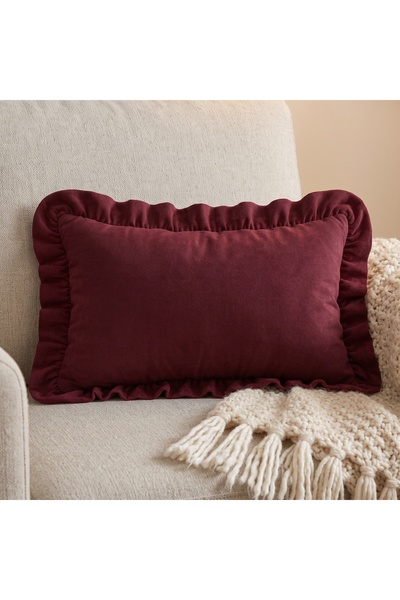 Bc Home Claret Red Country Ruffled Rectangular Throw Pillow Case Soft Texture...