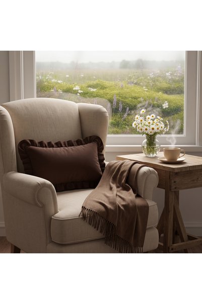 Bc Home Brown Country Ruffled Rectangular Throw Pillow Cover Soft Textured Vi...