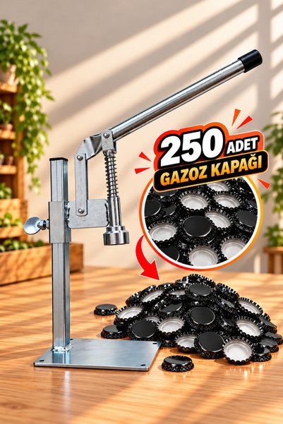 Morpanya Gazzel Şişe Kapatma Aleti Gazoz Soda Şişesi Taç Kapak Makinası + 250...