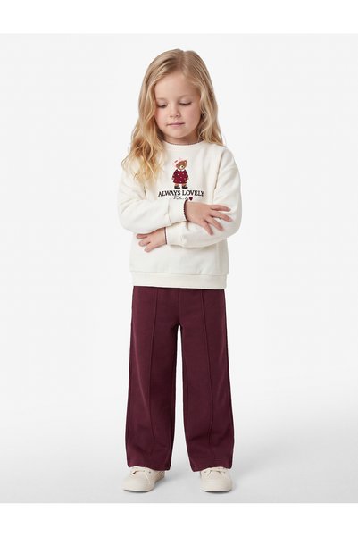 Koton Cotton Elastic Waistband Wide Leg Plum Color Sweatpants