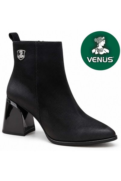 Venüs Frasco Genuine Leather Orthopedic Heeled Women's Boots Black
