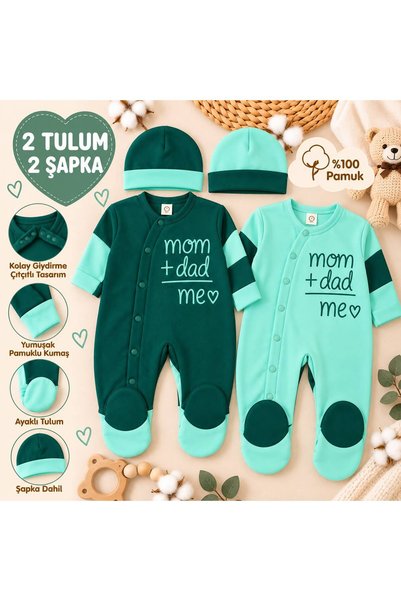 Minisse 3 PARÇA BEBEK TULUM TAKIM ( MUM DAD ME ) 2 TULUM 2 ŞAPKA