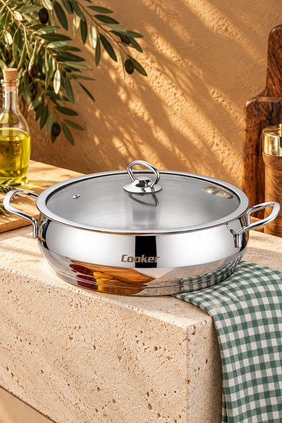 Cooker Lara 24 cm Stainless Steel Flat Pot with Glass Lid