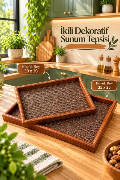 DECOFORM 2’li Dekoratif Ahşap Sunum Tepsisi – Şık ve Çok Amaçlı Servis Tepsisi