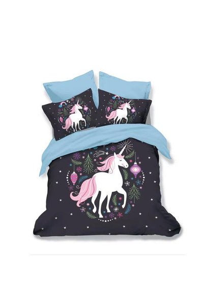 Ralex Lenjerie de pat dublu bumbac Finet 3D 6 piese 220 x 240 cm, Unicorn, Al...