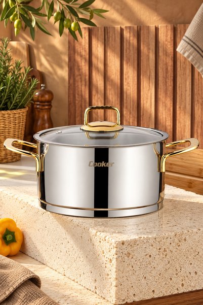 Cooker 18 Cm Bomonti Paslanmaz Çelik Gold Kulplu 2.5 Litre Derin Tencere
