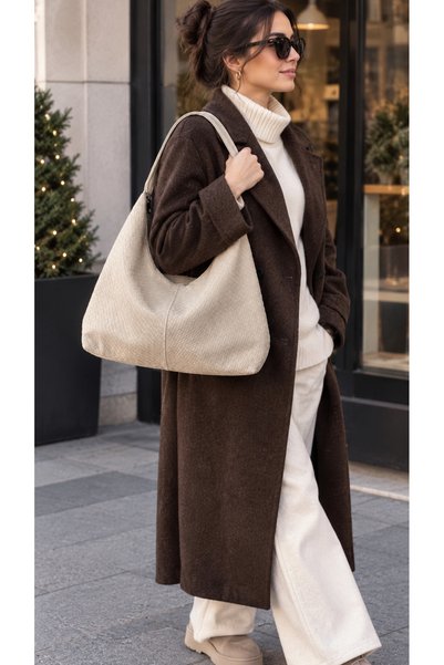 themoiss The Moi̇ss Women's Mink Beige Knitted Patterned Casual Shoulder Bag