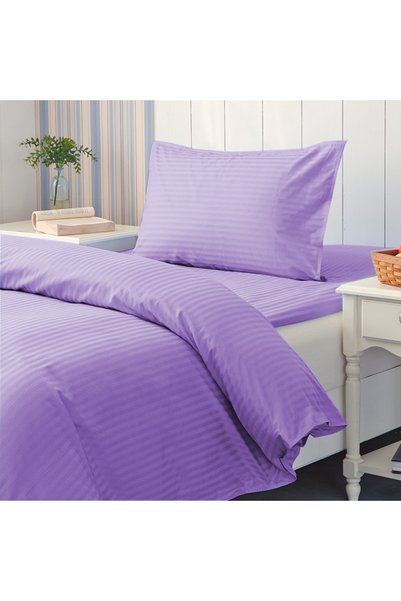 HomePuls Lenjerie de pat cu elastic Damasc din policoton cu dungi de 1 cm, sa...