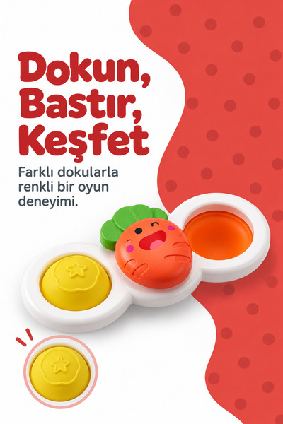 Circle Toys Vantuzlu Duyu Geliştirici Spinner Oyuncak 3’lü Set – Dönen Bebek Oyuncağı (12 Ay+)