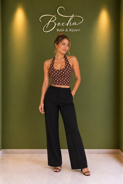 Becha Butik Women's Polka Dot Patterned Crop Blouse