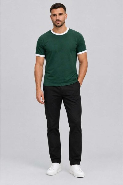 VACHT Tricou pentru bărbați Nefti de culoare verde, cu guler tip crewneck și ...
