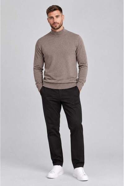 VACHT Men's Brown Half Turtleneck Standard Regular Fit Acrylic Blend Knitwear...