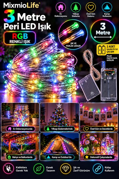MixmioLife Peri Led 3 Metre 3 Kademeli Fonksiyonlu Pilli