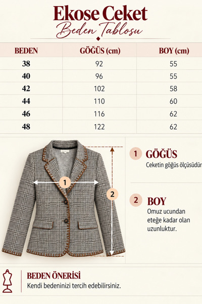 Boutique Juji EL İŞÇiLİKLİ VİNTAGE EKOSE GRİ CEKET
