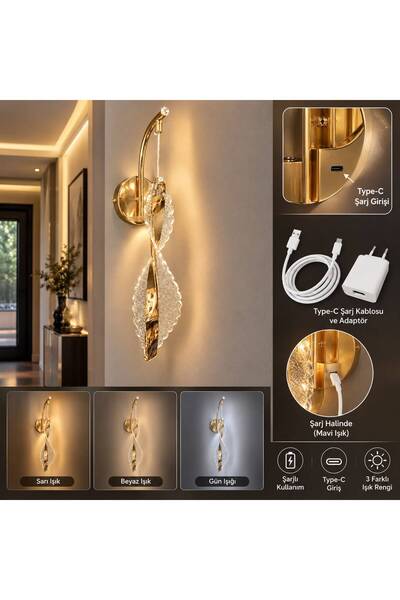 Cheap Lighting Kelebek Şarjlı Kablosuz Dokunmatik Duvar Apliği Gold Tek renk ...