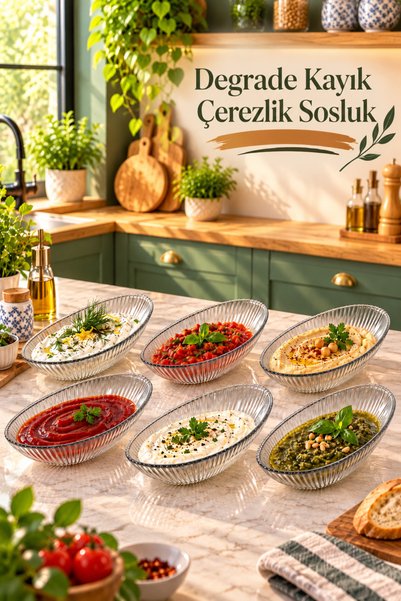DECOFORM 6’lı Kayık Cam Çerezlik & Sosluk Ribbed Cam Servis Kasesi Seti