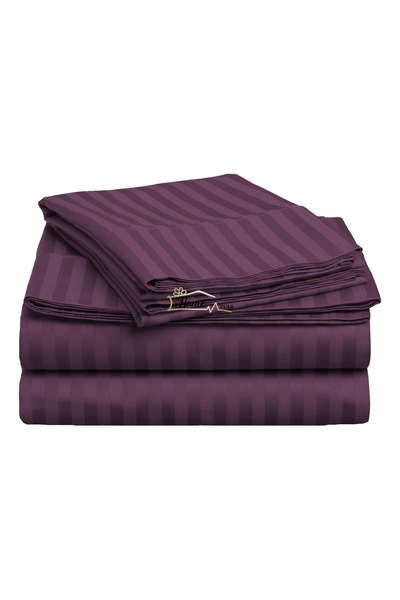 HomePuls Cearșaf de pat cu elastic Damasc Bumbac 100% dunga 1 cm, 130x250 cm ...